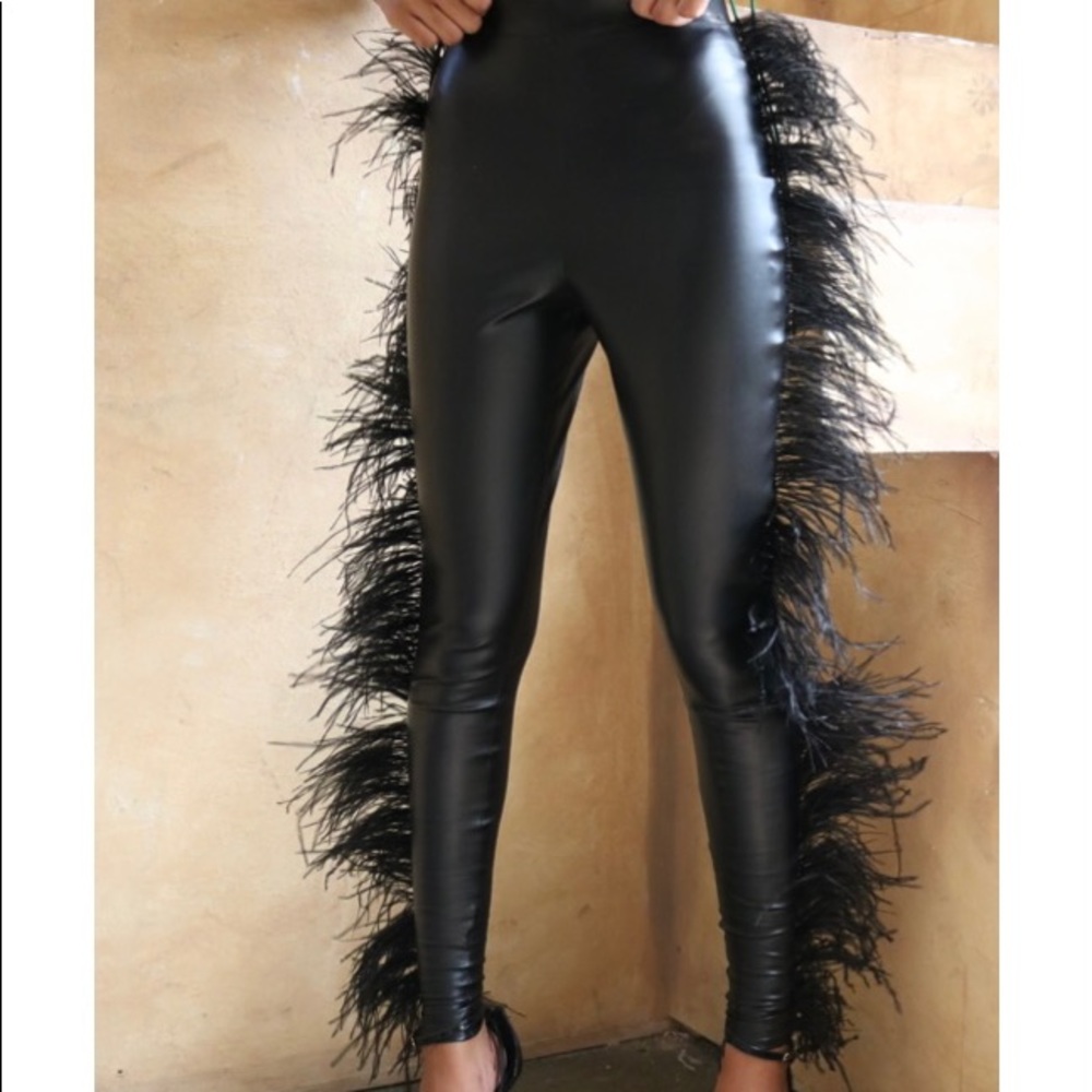 High Maintenance Black leather Ostrich Pants